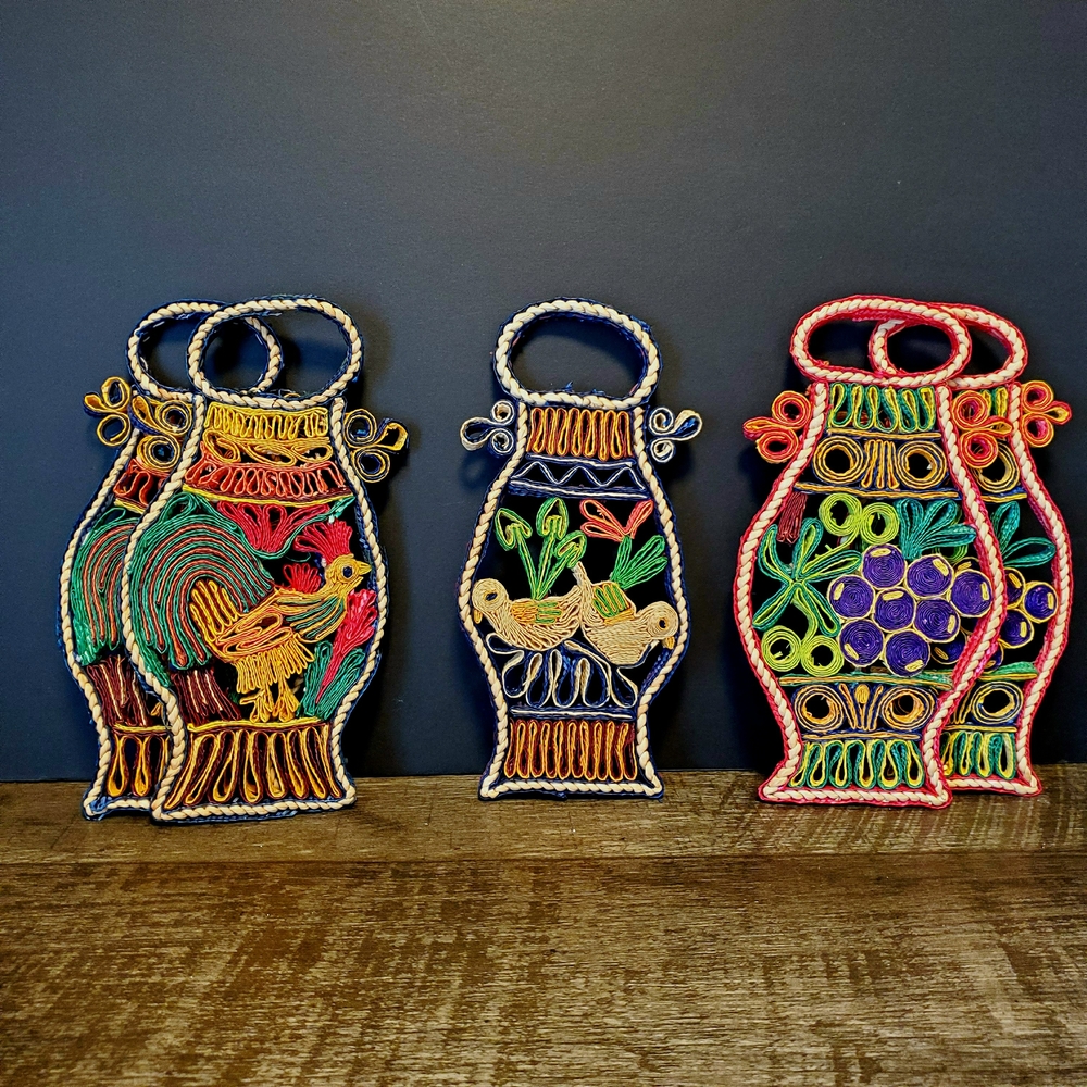 Colorful Vintage Trivets Handcrafted Straw Wall Art